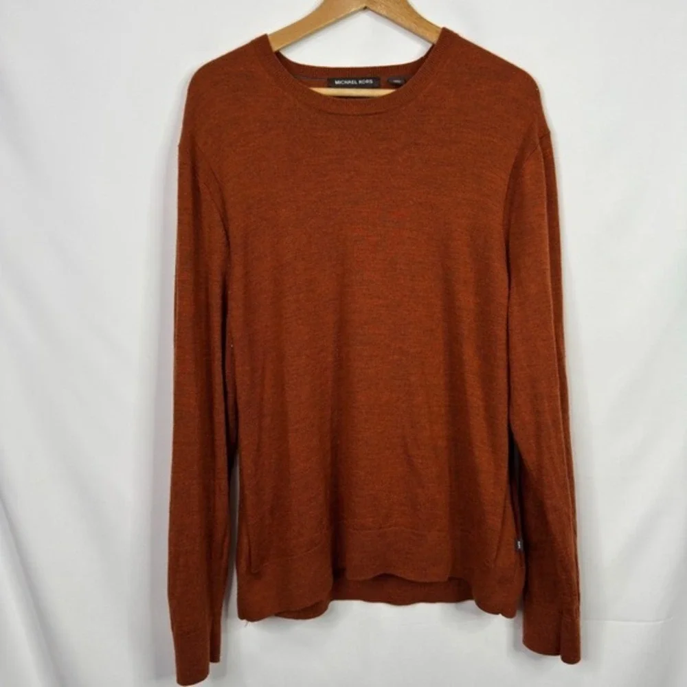 Michael Kors Men's Extra Fine Merino Wool Crew Neck Sweater Burnt‎ Orange XXL